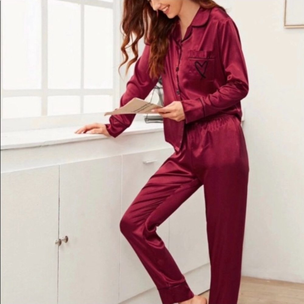 RALPH LAUREN CHAPS RED STRIPE SILKY LS BUTTON DOWN TOP DRAWSTRING PJ PANTS SET M - Picture 5 of 17